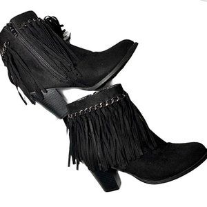 Pierre Dumas Black Chain Fringe Booties Size 8